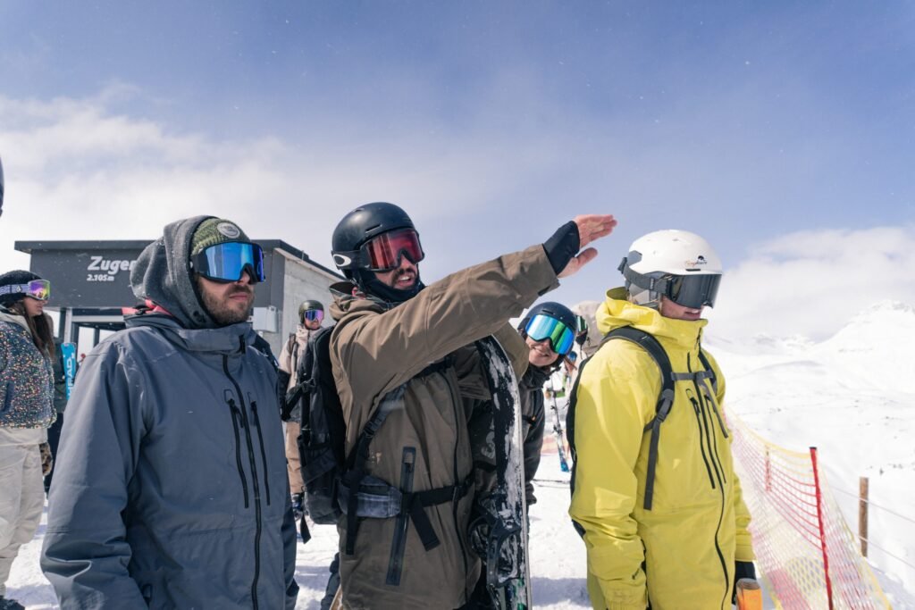 Ski group getting a briefing before an Arlberg photo session